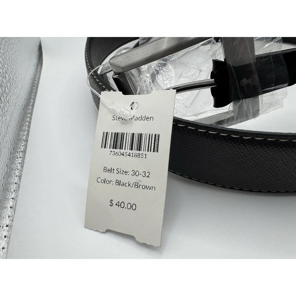 NWT Steve Madden Reversible‎ Belt Black Brown Size 30 32 Silver Buckle New